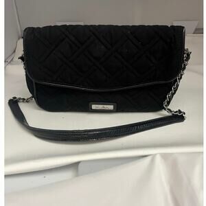 Vintage Vera Bradley Black Quilted Evening Bag Chain Strap Floral Leaf Interior